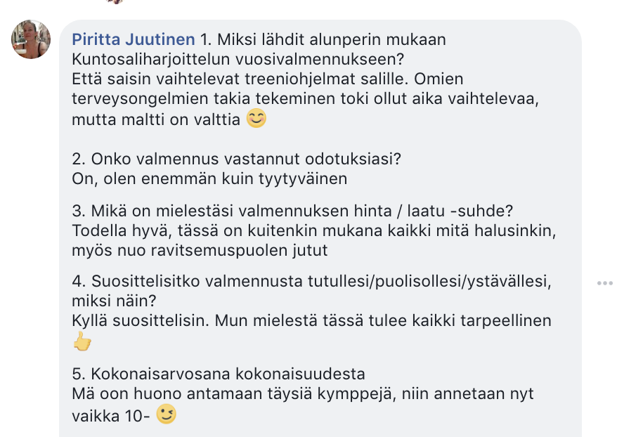 kokemuksia kuntosaliharjoittelun vuosivalmennus