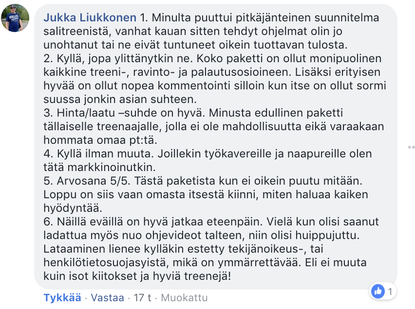 kokemuksia kuntosaliharjoittelun vuosivalmenus