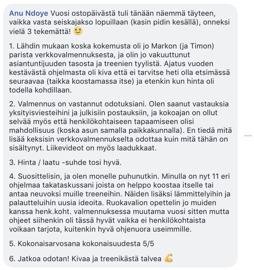 kokemuksia kuntosaliharjoittelun vuosivalmenus